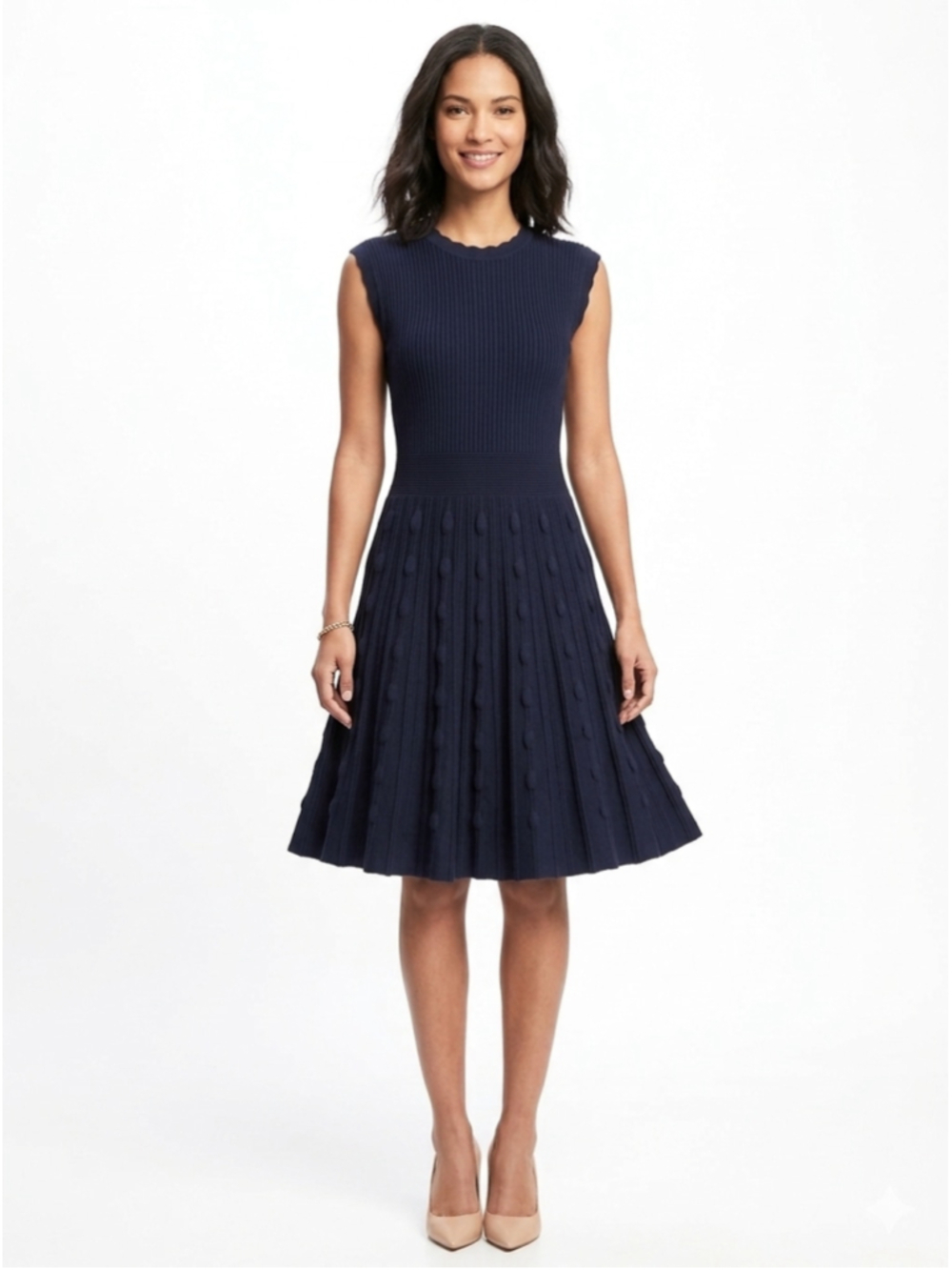 Ted Baker Kamylia Navy Blue Ribbed Sleeveless Fit-and-Flare Knit Dress